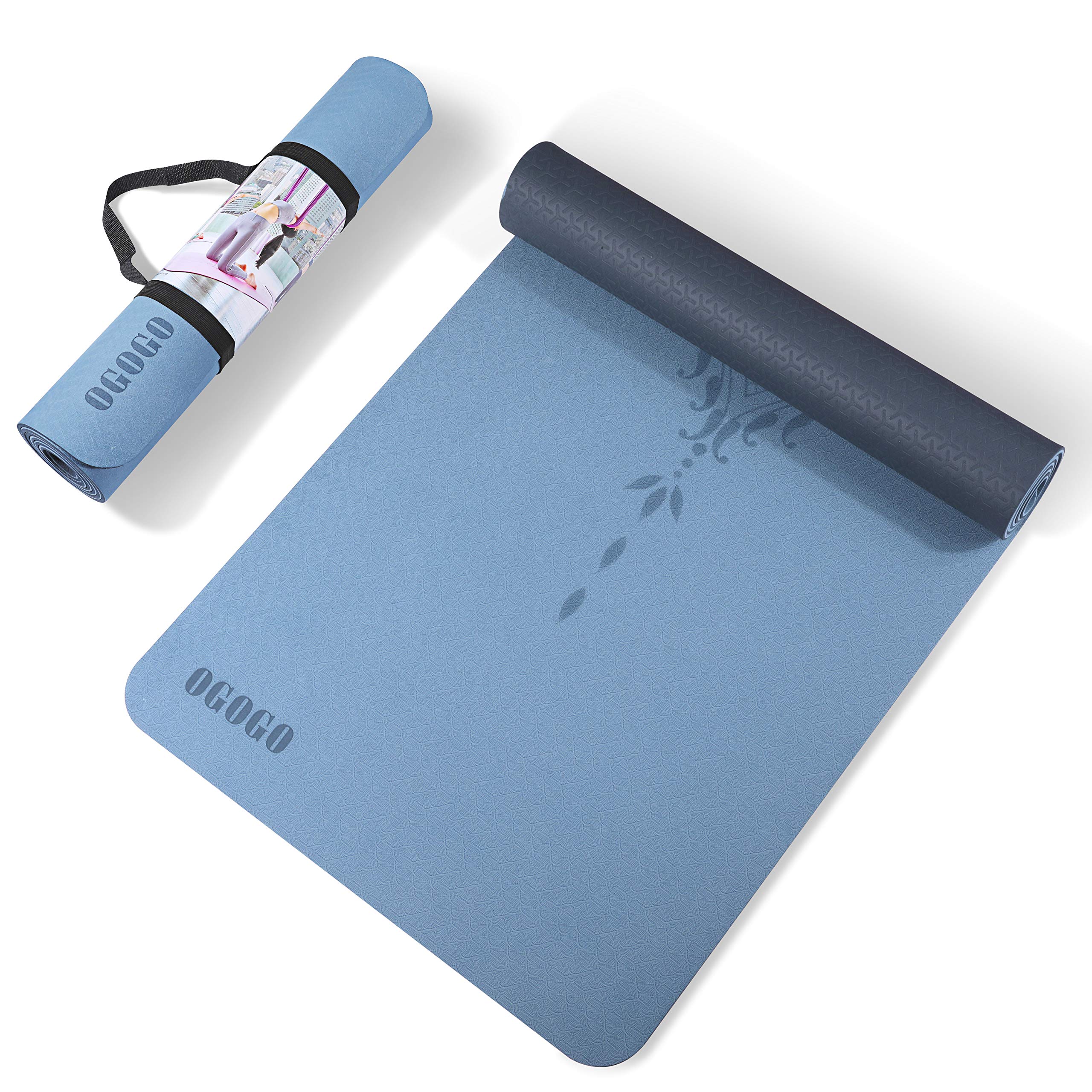 OGOGO Yoga Mat Double-Sided Non Slip,Eco Friendly Exercise Yoga Mat for Men and Women,Thick High Density Pro Mat with Carrying Strap