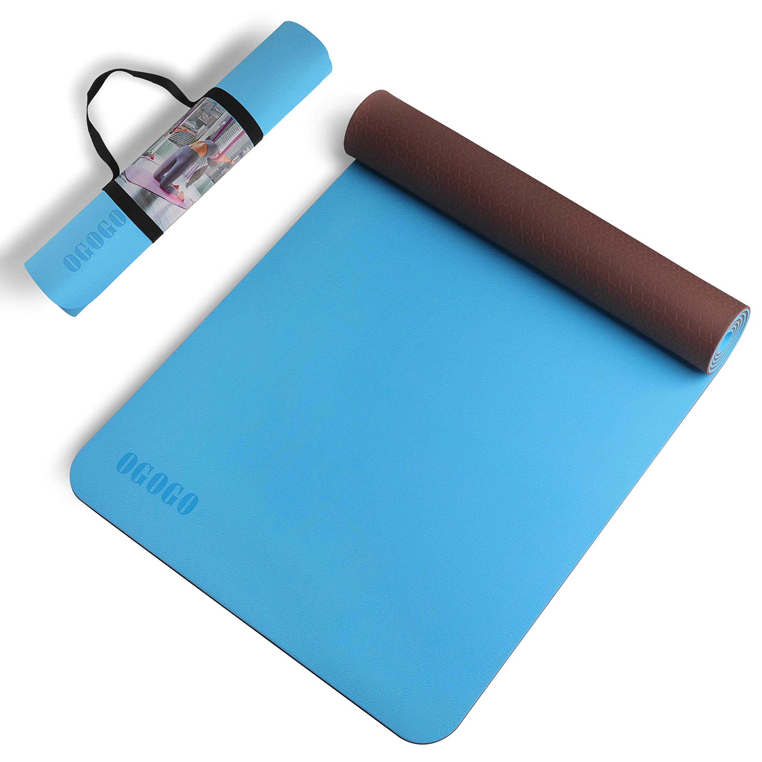 OGOGO Yoga Mat Double-Sided Non Slip,Eco Friendly Exercise Yoga Mat for Men and Women,Thick High Density Pro Mat with Carrying Strap